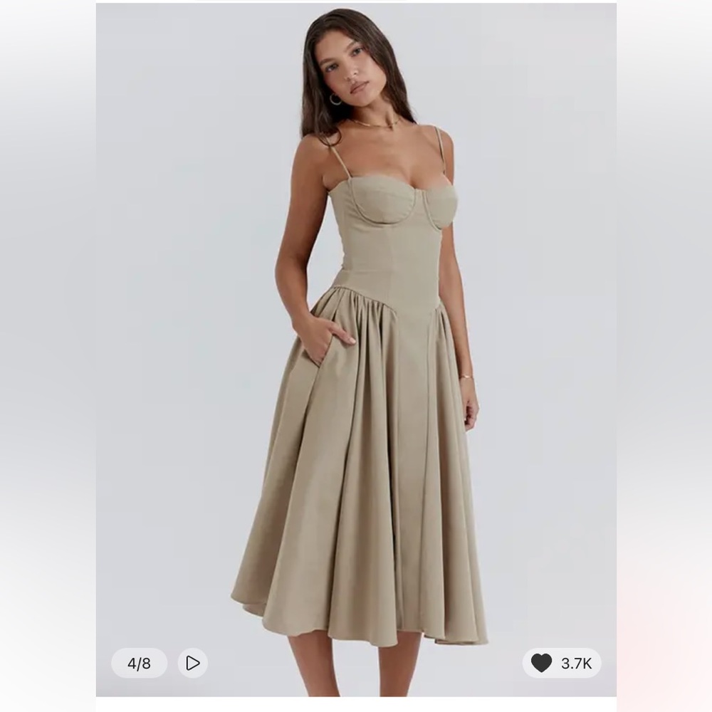 SOLD /// Taupe Corset Dress - Drop Waist - Never Worn